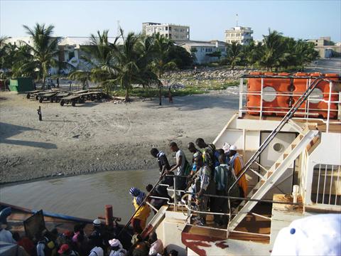 Passengers leaving the ferry